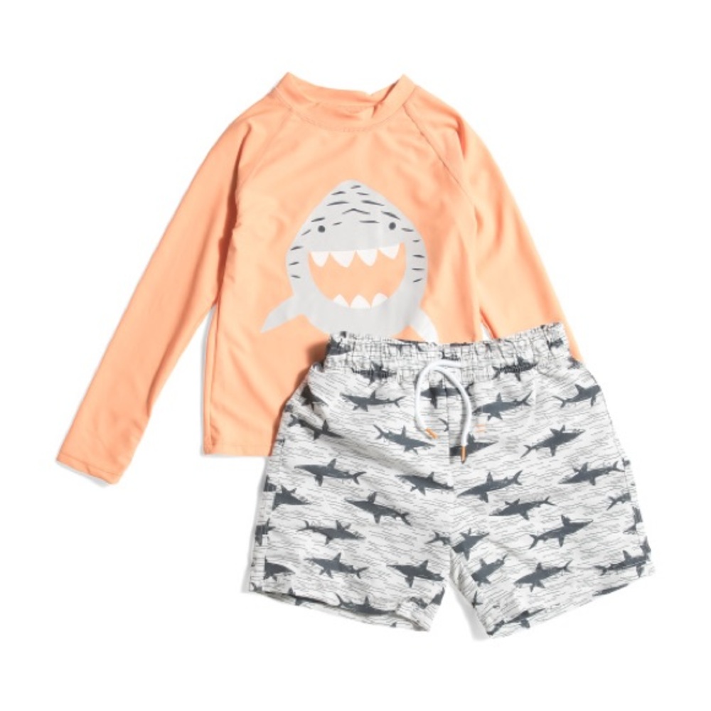🔥🔥BTWEEN 2pc Shark Long Sleeve Rash Guard And Trunks Set